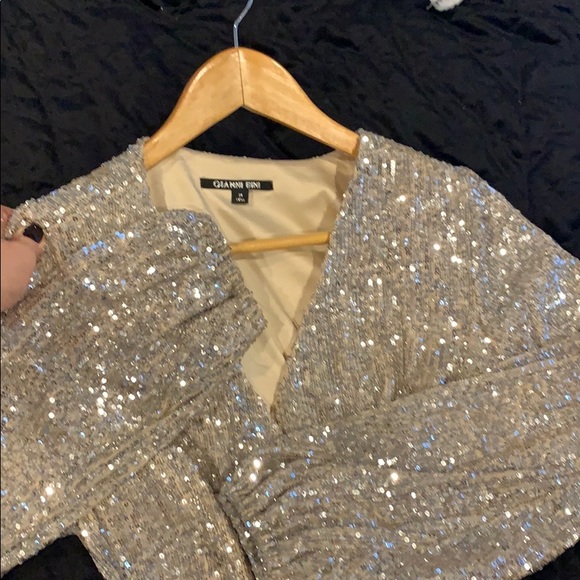 Gianni Bini Sequin Silver Wrap Dress - Picture 2 of 8